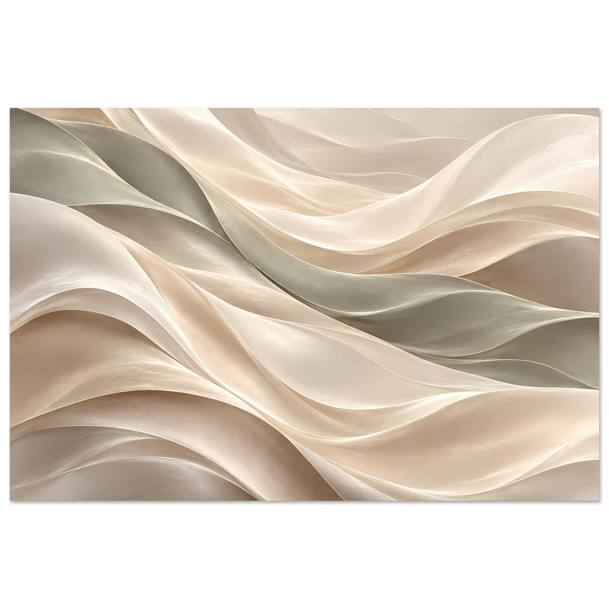 Kunstposter mit abstrakten Wellenlinien in Creme, Beige und Hellgrau, breiter horizontaler Blick