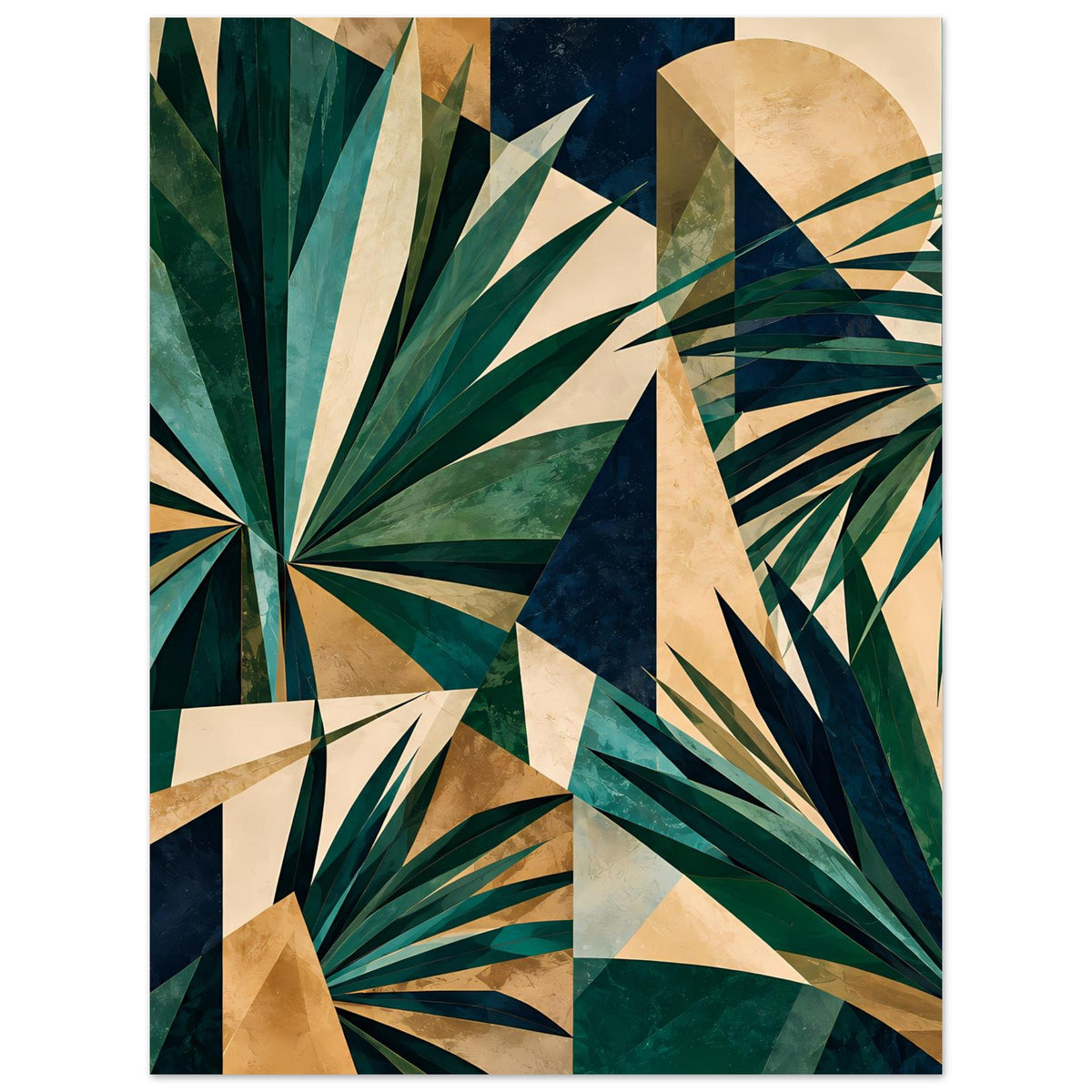 Kunstposter mit geometrischen Blättern in Grün und Gold, Hochformat
