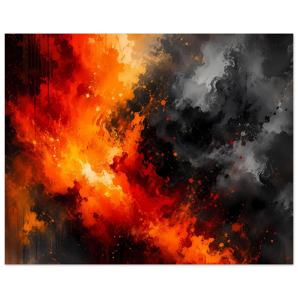 Horizontales Feuer- und Rauchposter, links orange-rot, rechts dunkelgrau mit Rauchschatten