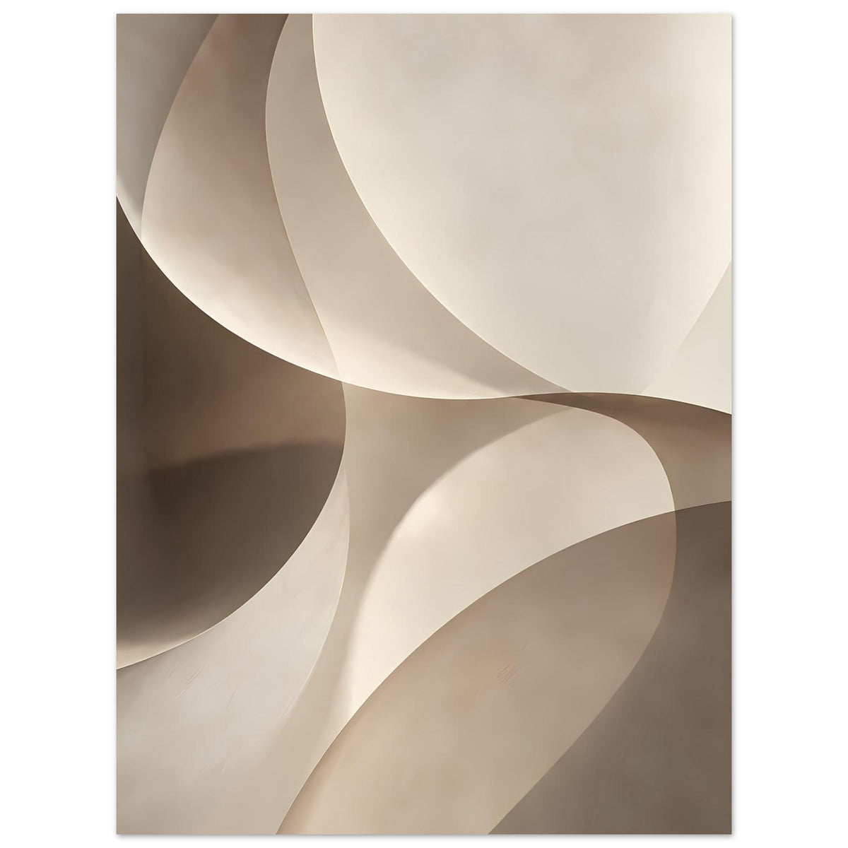 Vertikales Kunstposter mit fließenden Wellen in Creme, Beige und dunklem Braun
