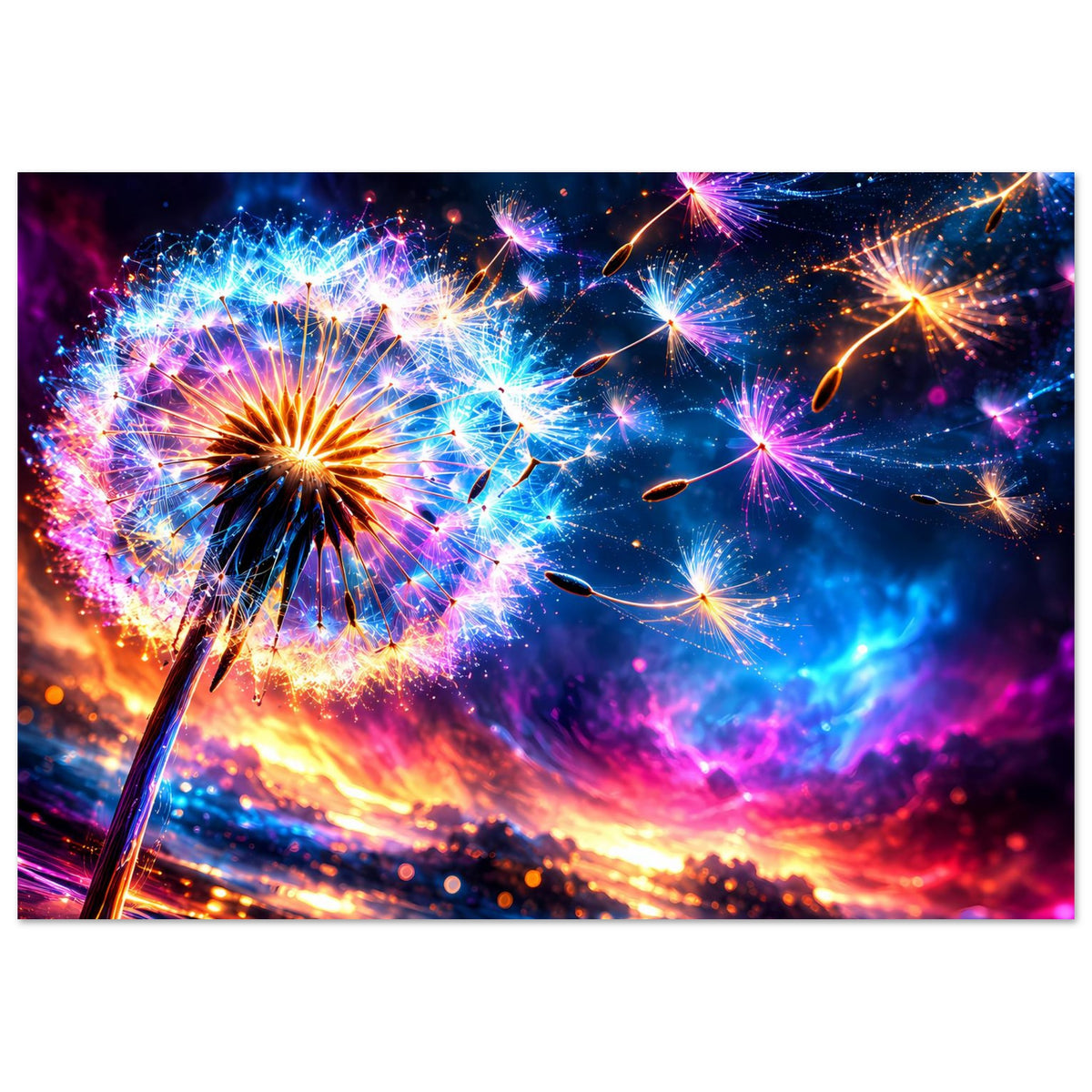 Poster mit Feuerwerk-Motiv, große Explosion links und mehrere Farbexplosionen