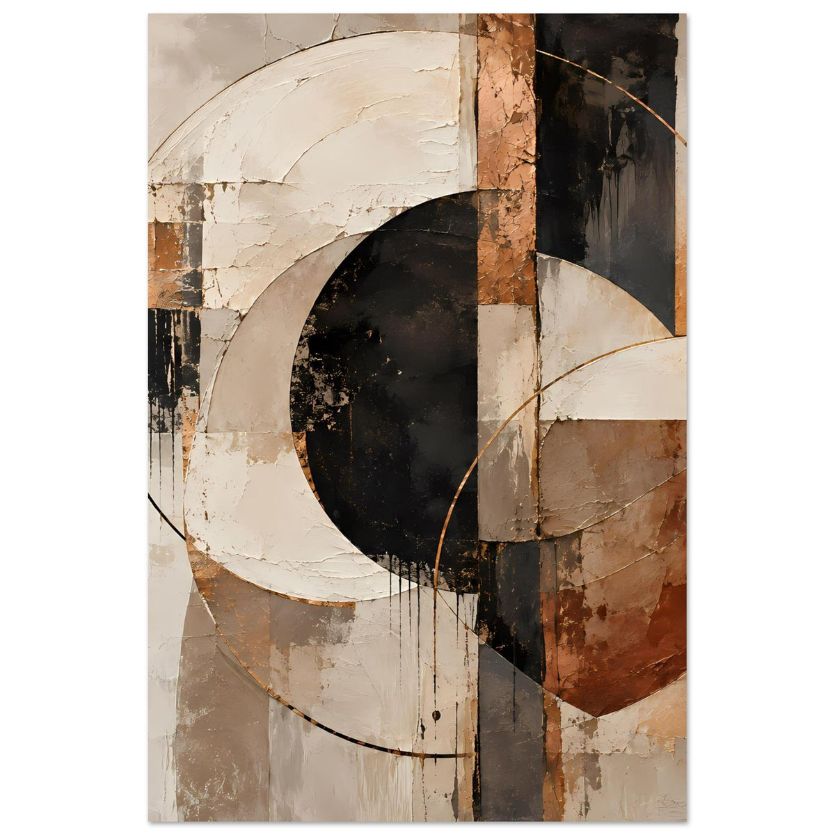 Abstraktes Kunstposter, Hochformat, geometrische Formen in warmen Erdtönen mit Kreisring