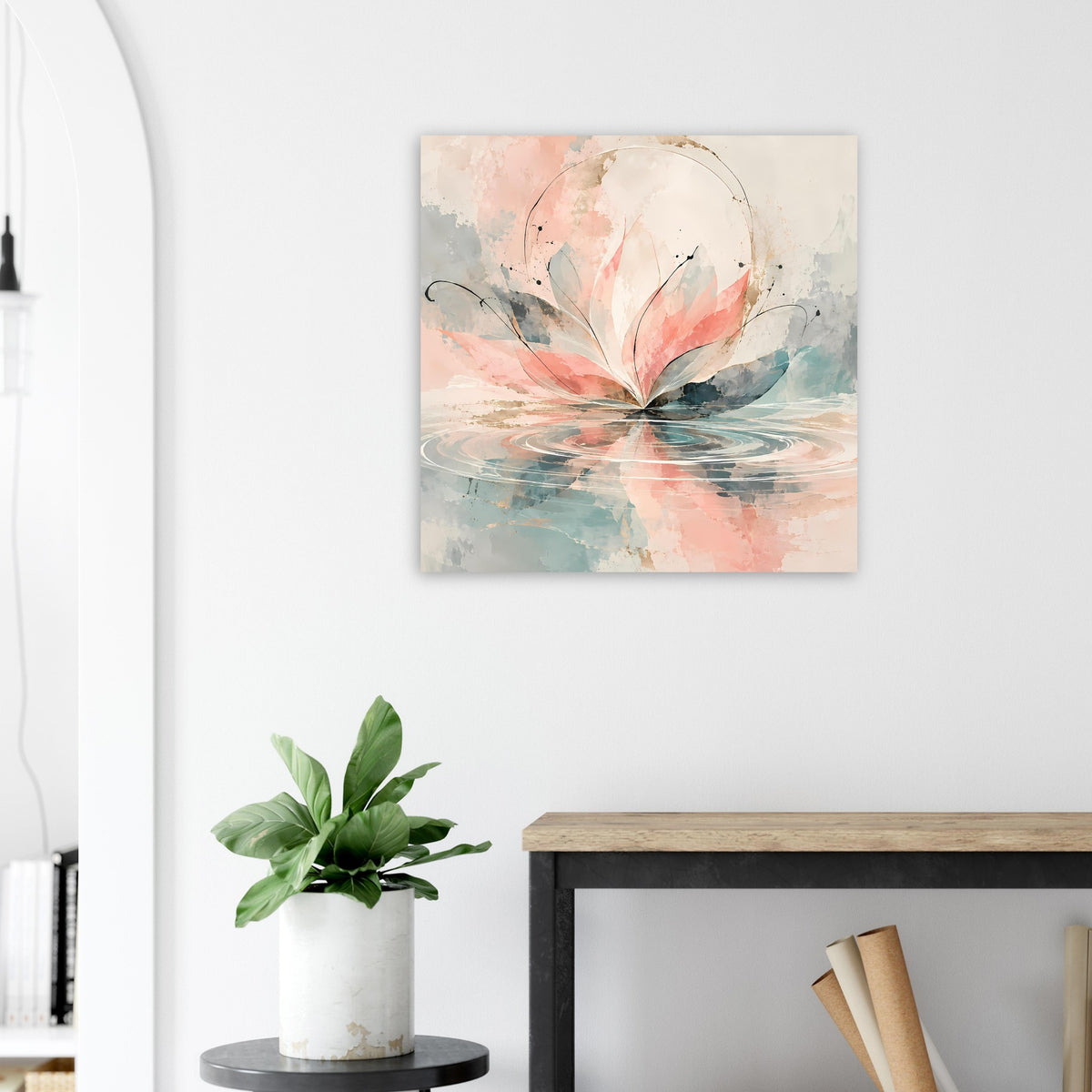 Quadratisches Florales Aquarellblüten-Poster mit rosafarbenen und türkisblauen Akzenten