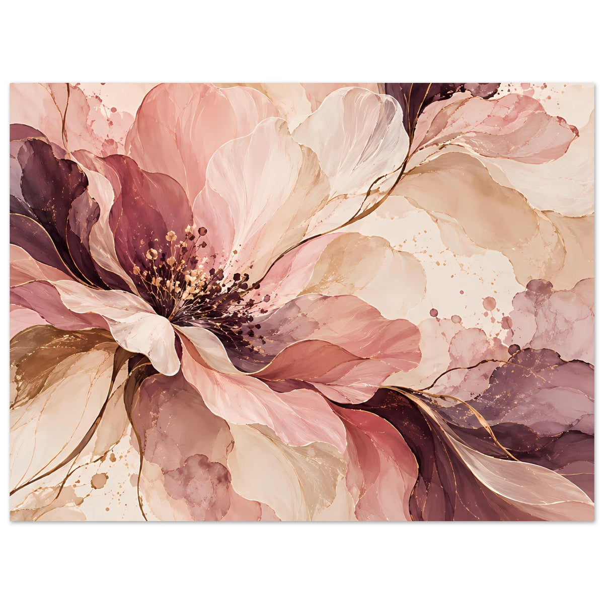 Blütenposter in Rosé-, Beige- und Beerentönen, horizontal