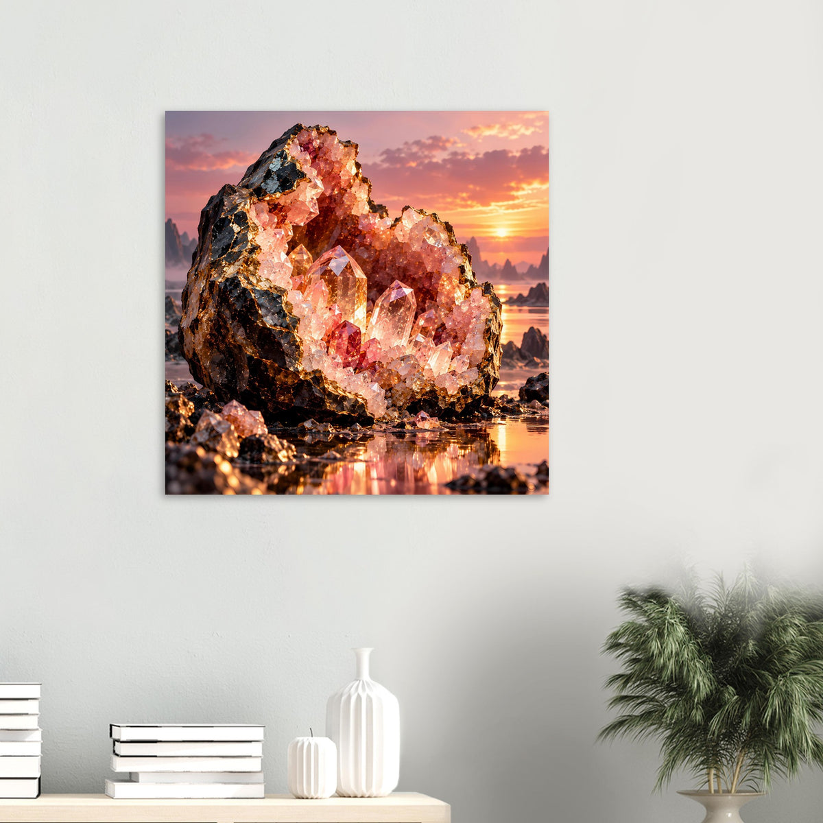 Geoden-Poster mit leuchtenden Kristallen in vertikaler Ausrichtung