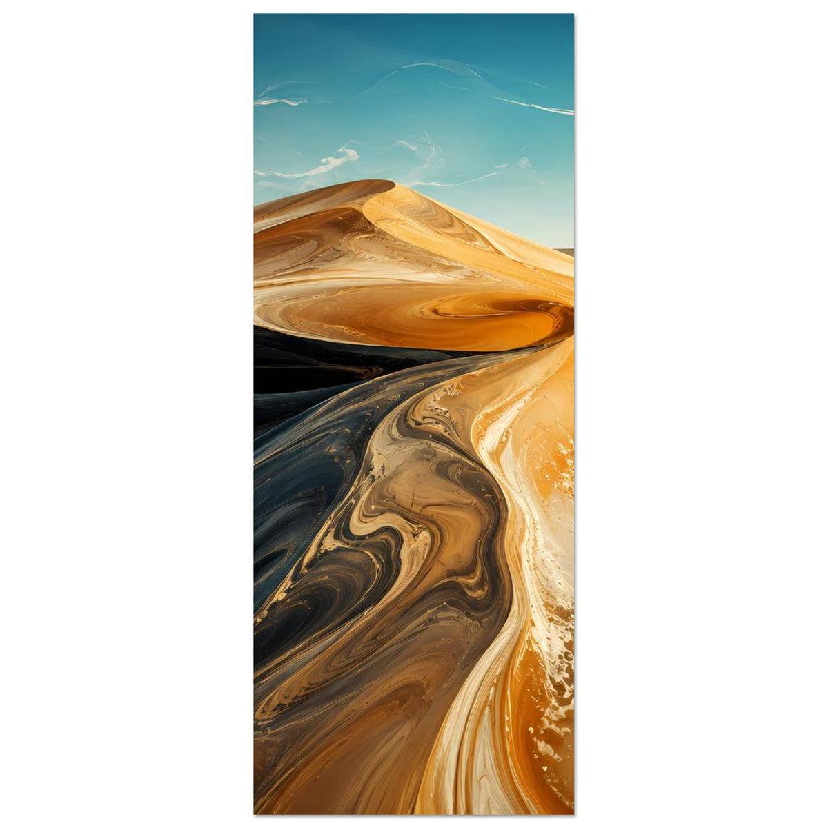 Abstraktes Wüstenwellen-Poster, hochkant: helle Sandflächen, Orange und dunkle Schatten