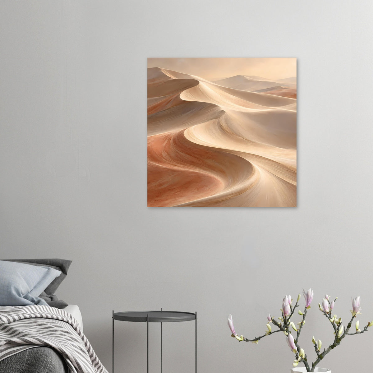 Quadratisches Poster mit Sanddünen, cremeweiße Wellen und erdige Braun-Orange-Töne