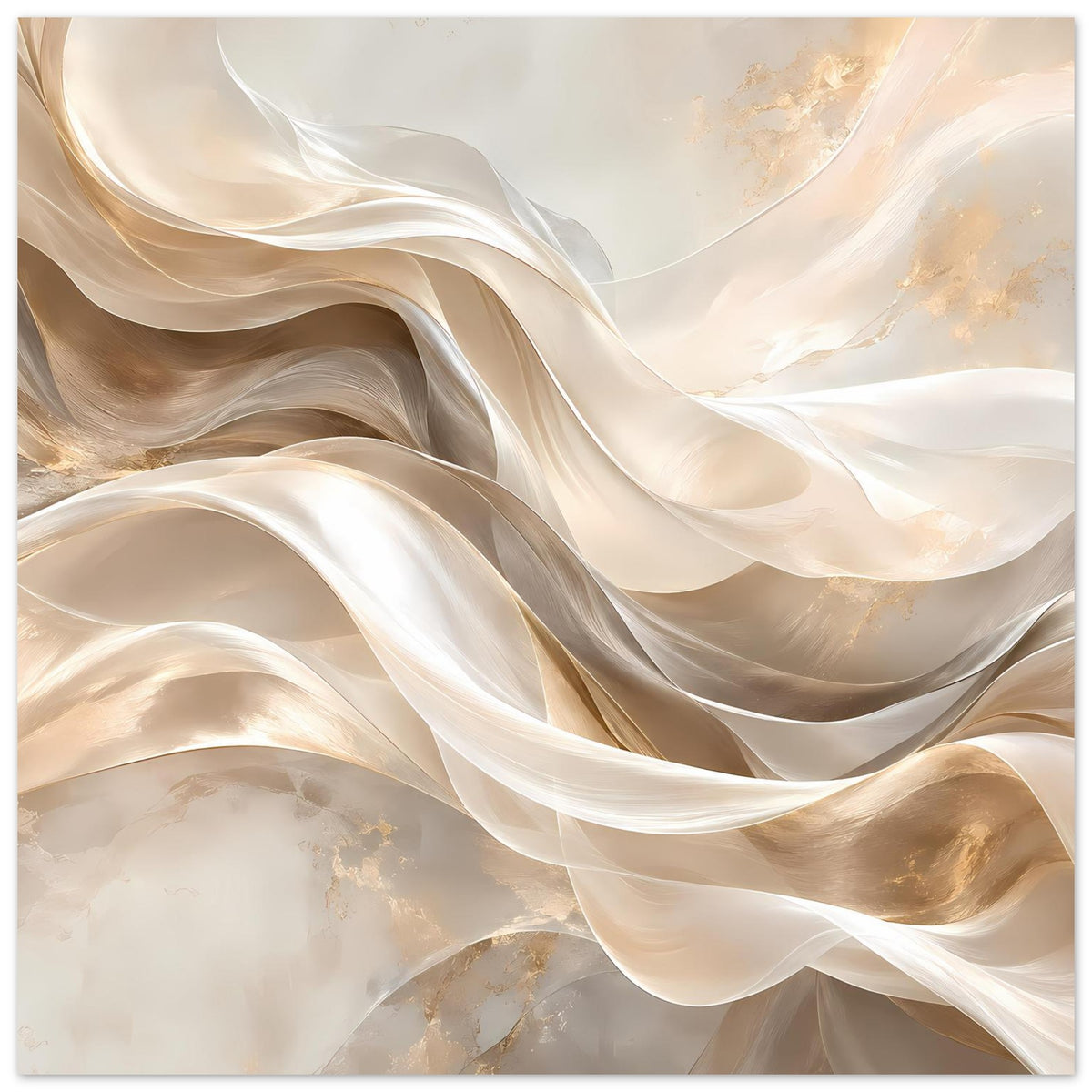 Abstraktes Leinwand-Poster mit Seidenfalten in Creme und Gold, Querformat