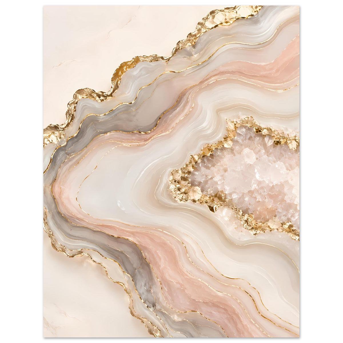 Abstraktes Poster mit Geodenmotiv in Rosé, Creme und Gold