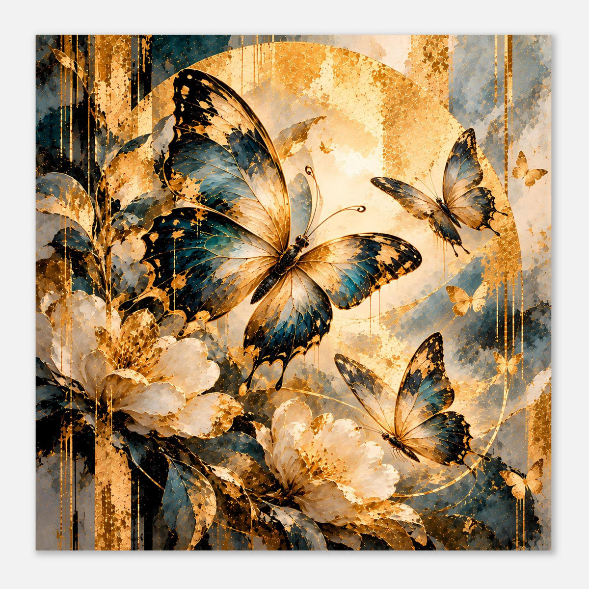 Schmetterlings-Poster mit gold-blauem Motiv, mehrfarbig, quadratisch