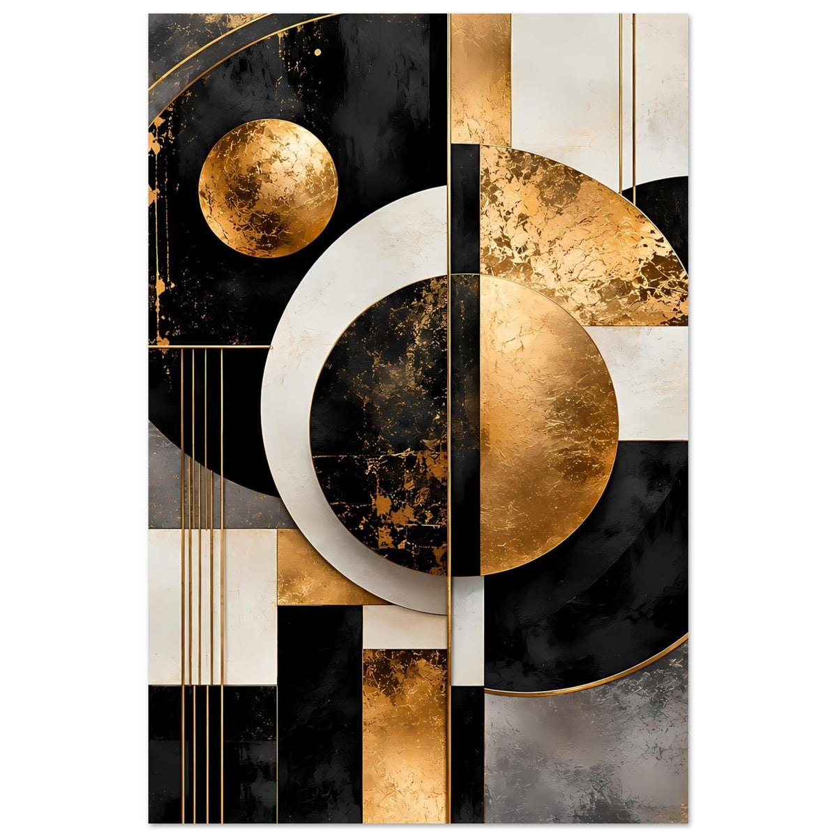 Poster mit großem goldenen Ring, schwarze Fläche und cremefarbener Hintergrund.
