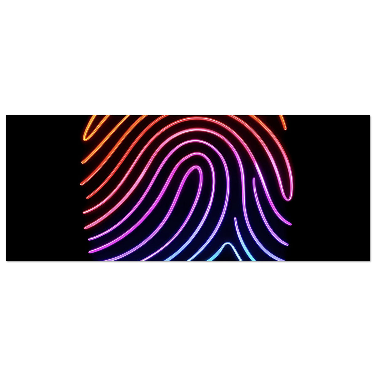 Neon-Regenbogen-Fingerabdruck-Poster: bunte Neonbogen, horizontal zugeschnitten, auf schwarzem Hintergrund