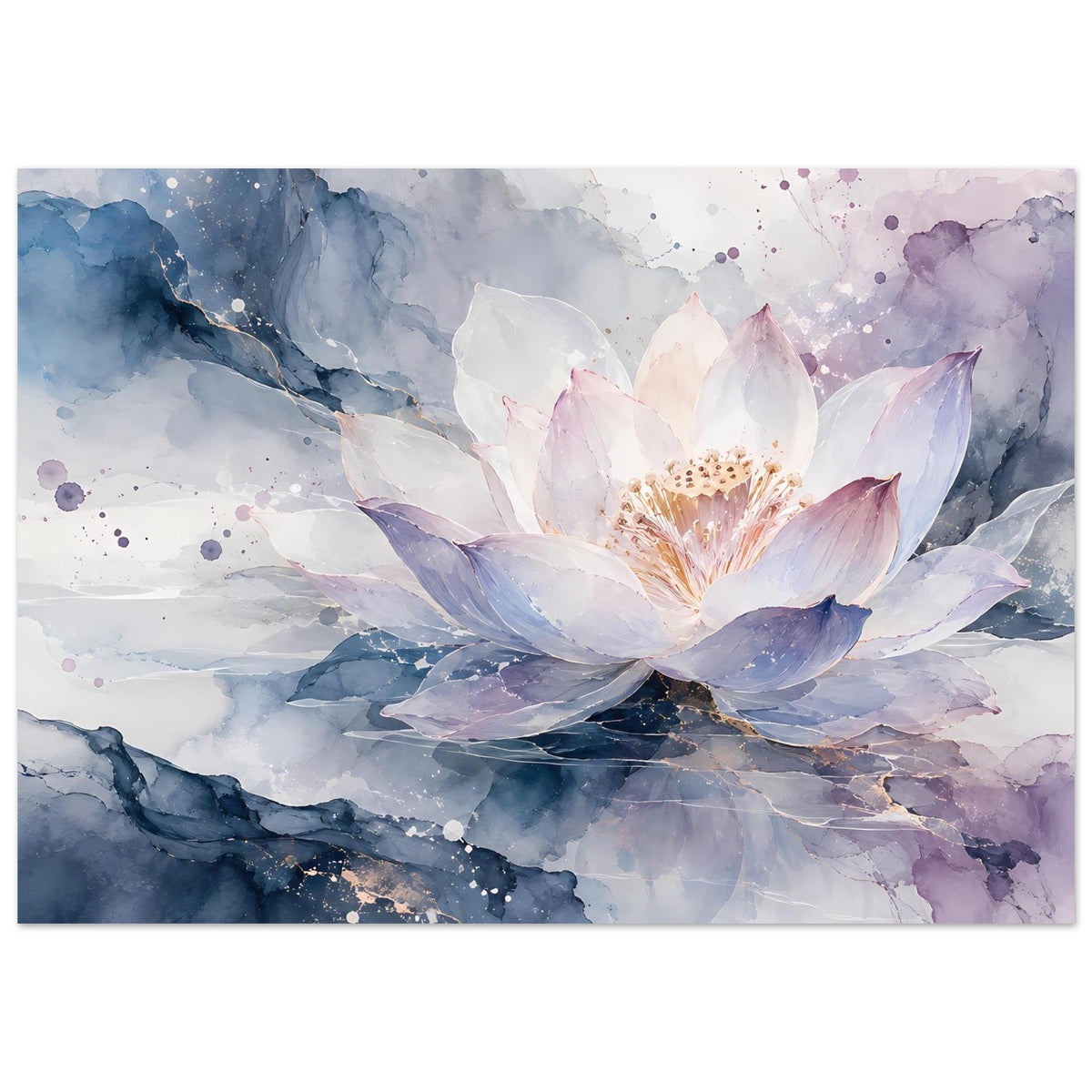 Horizontales Blumenposter mit blauer Lotusblüte in zarter Aquarelloptik