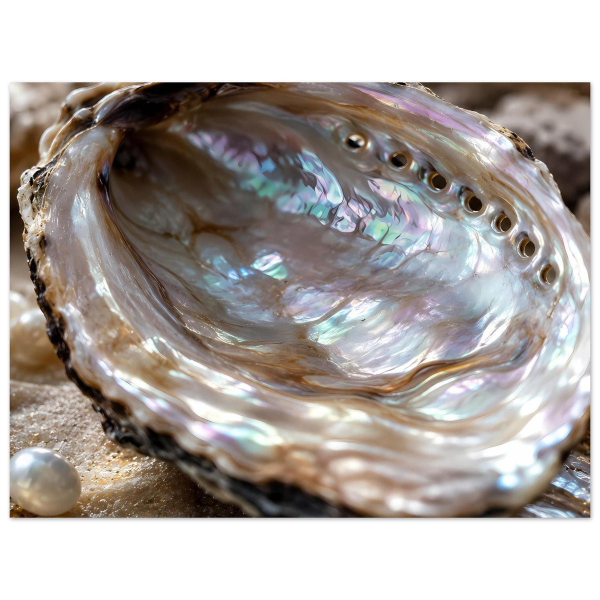 Schillernde Abalone-Muschel mit Perlmuttglanz, Detailansicht der Schale