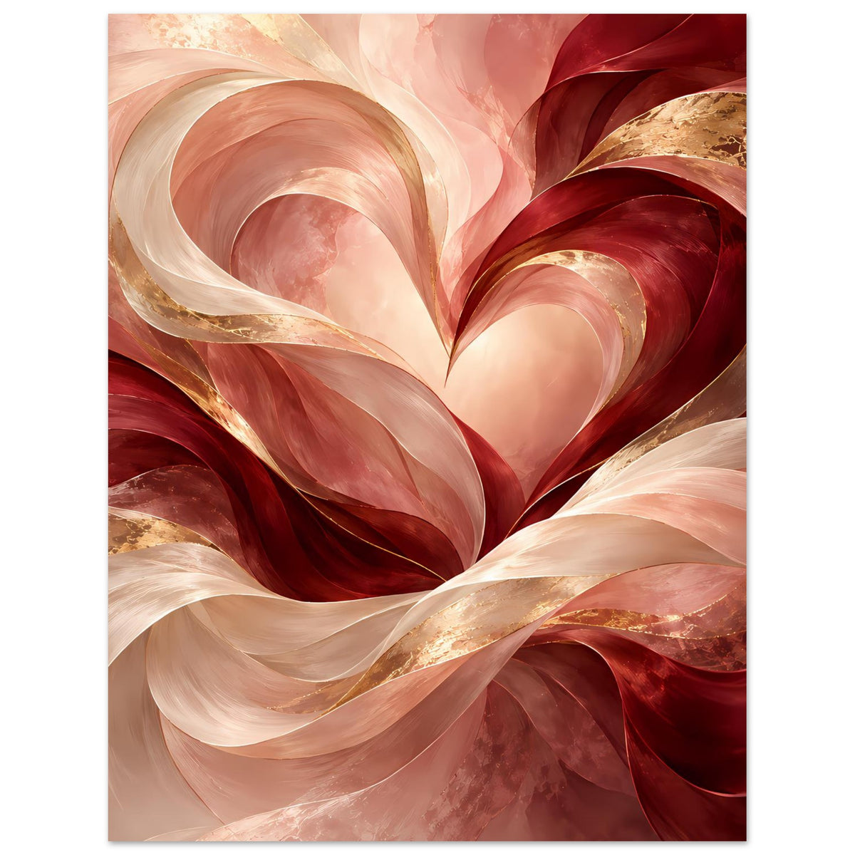 Abstraktes Herz-Poster in Rosé, Rot und Gold