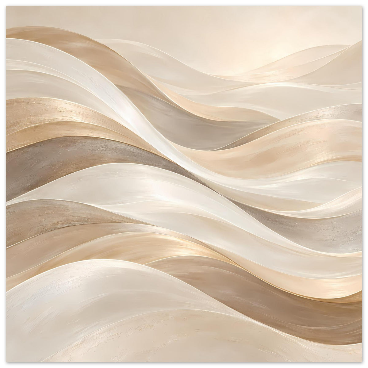 Kunstposter mit abstrakten, fließenden Wellen in Creme und Gold, vertikal