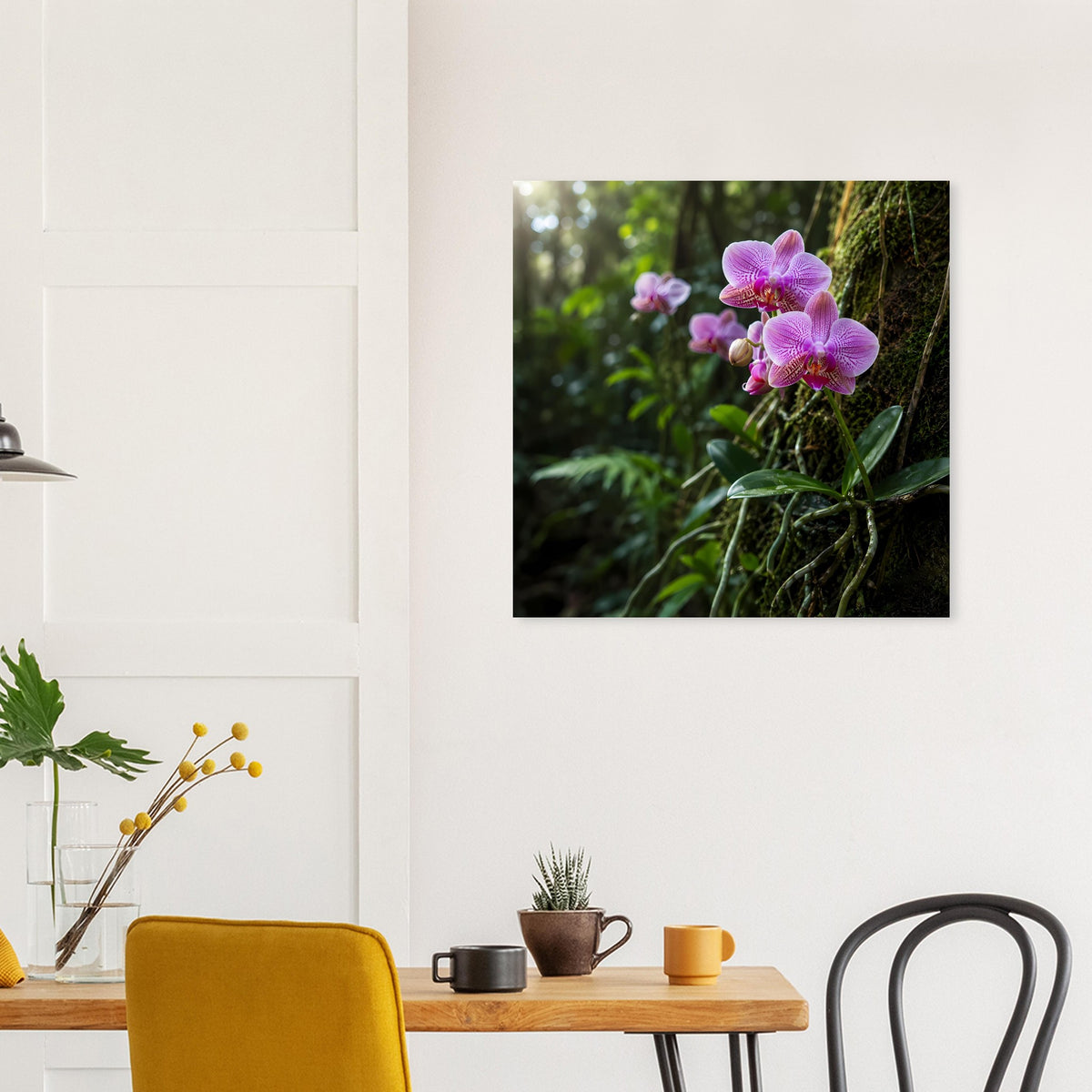 Quadratisches Poster mit rosa Orchideen auf mattem Papier