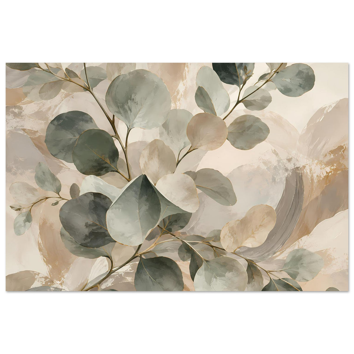 Botanisches Aquarellposter mit üppigen Blättern in Salbeigrün und beigen Akzenten