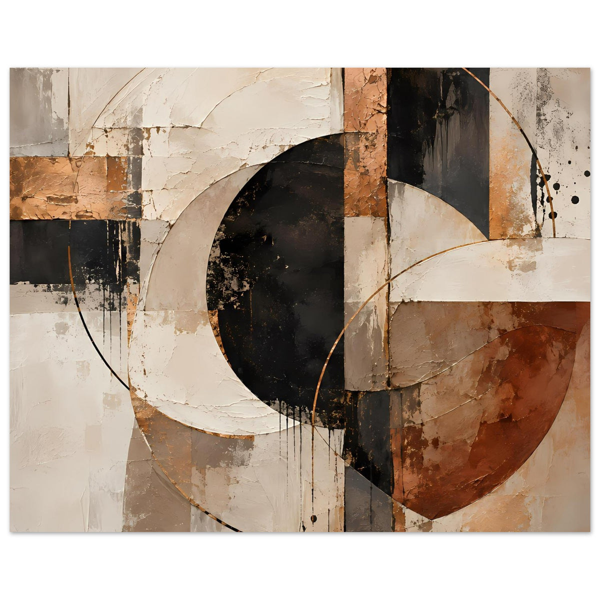 Abstraktes Kunstposter im Querformat mit geometrischen Flächen in warmen Erdtönen