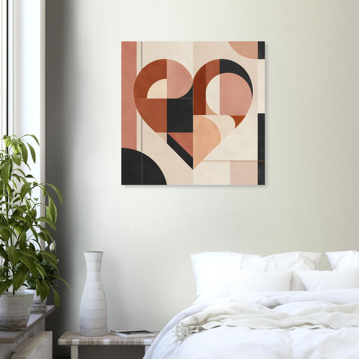 Quadratisches Poster mit geometrischem Herz in Terrakotta und Rosa