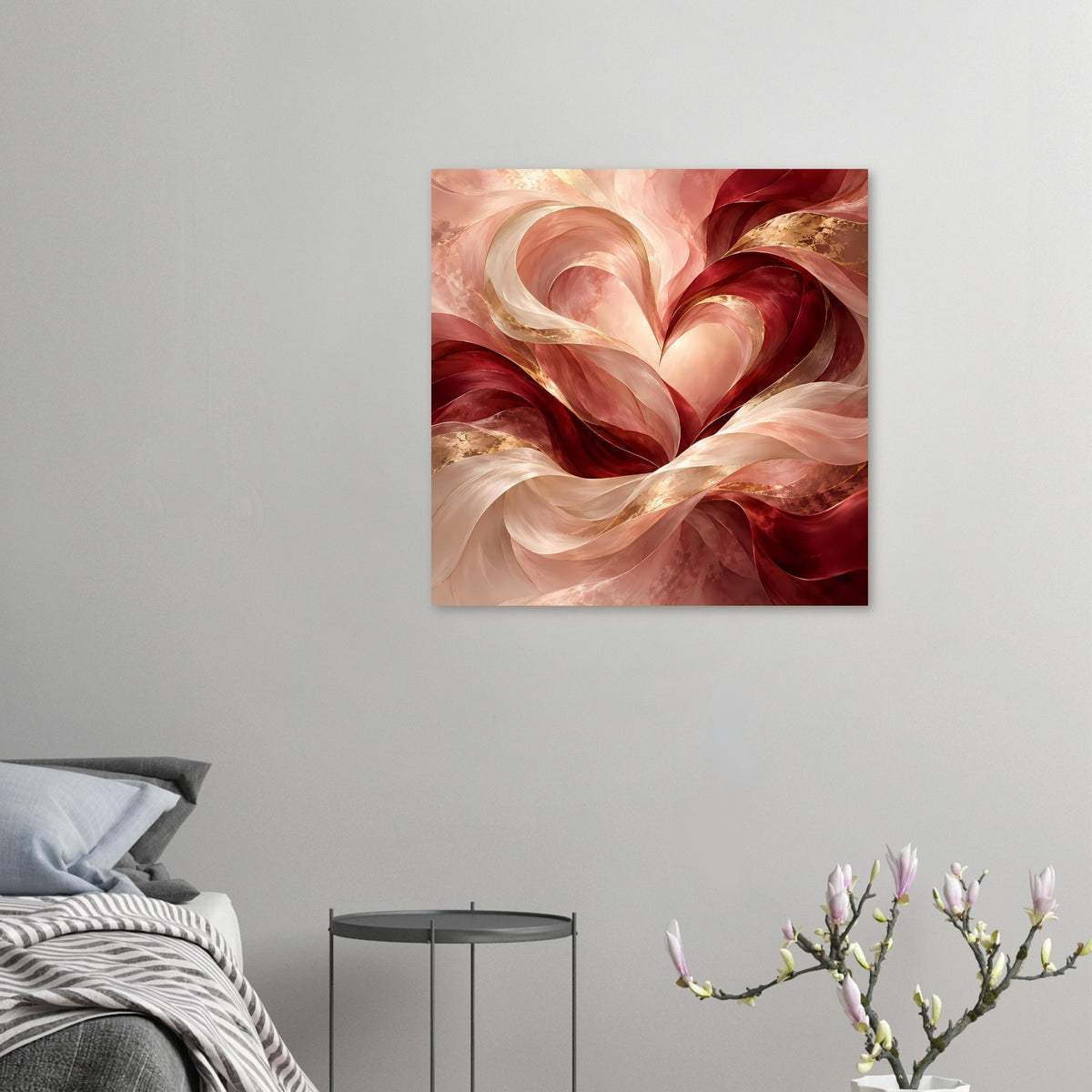 Abstraktes Herz-Poster in Rosé, Rot und Gold, quadratisch
