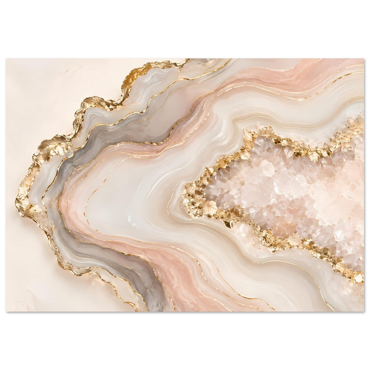 Abstraktes Poster mit Geodenmotiv in Rosé, Creme und Gold