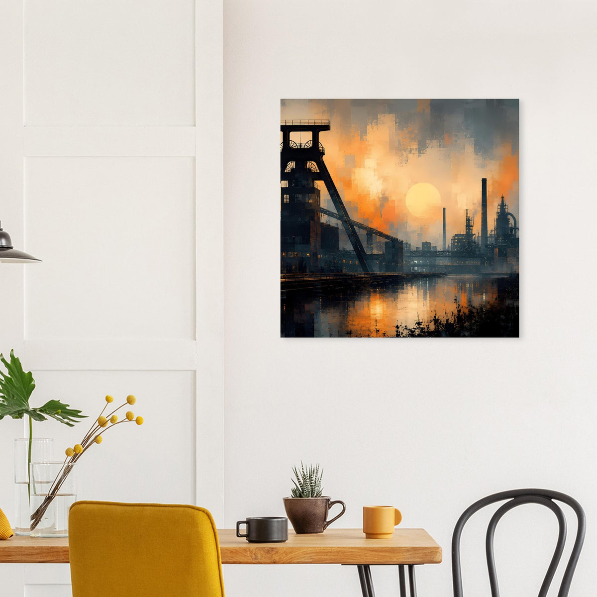 Industrie-Dämmerung-Panoramaposter: Hafenkran und Fabriktürme im Dämmerlicht