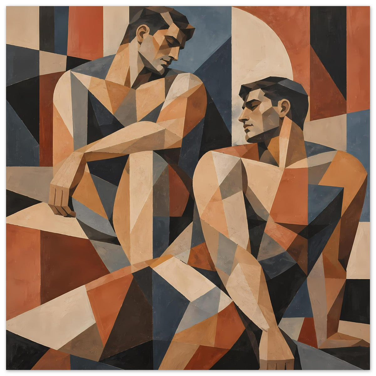 Kunstposter mit abstrakter Figurendarstellung in warmen Erdtönen und kräftigen Kontrasten