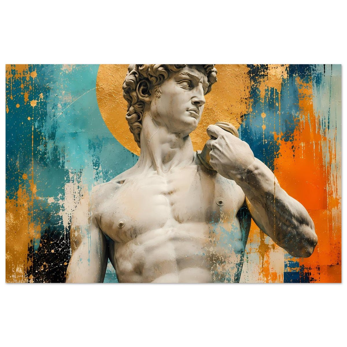 Poster mit Michelangelos David im goldenen Kreis, Brustansicht