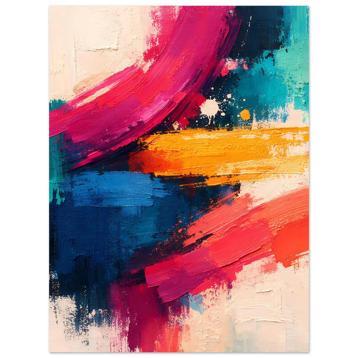 Poster mit abstrakten Pinselstrichen in Pink, Türkis und Orange, Hochformat