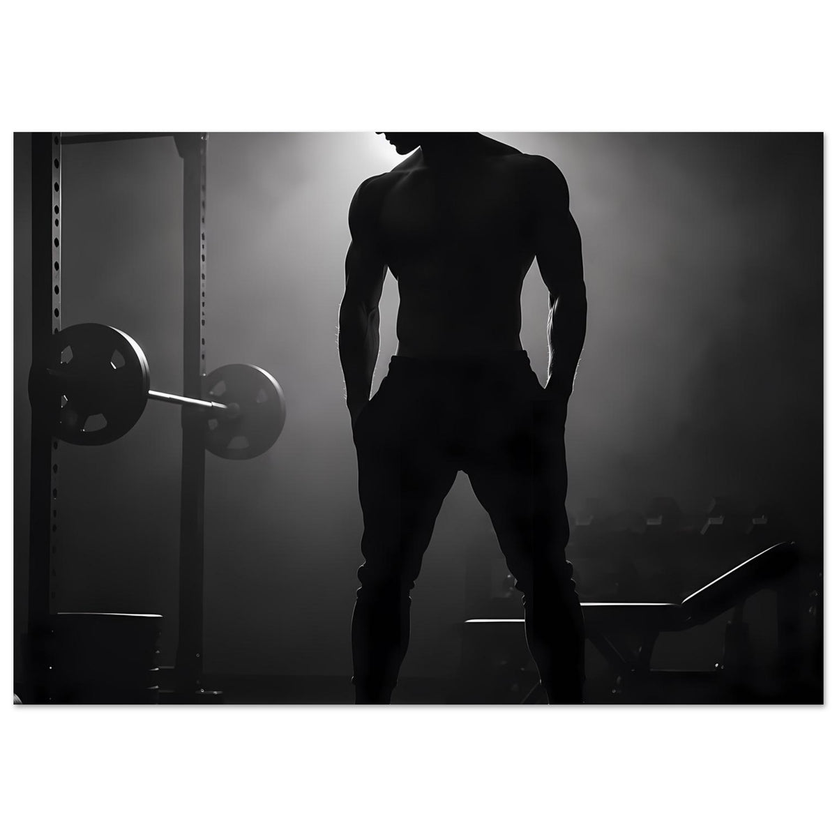 Sportposterprint mit gerahmter schwarzer Silhouette eines Mannes, Ganzkörperansicht