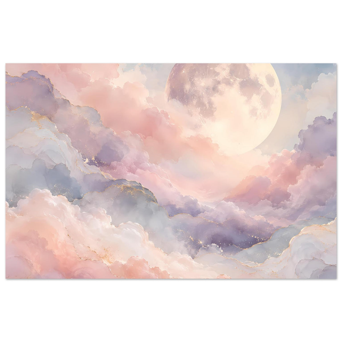 Pastellfarbenes Poster mit großer helle Mondscheibe und Wolkenlandschaft