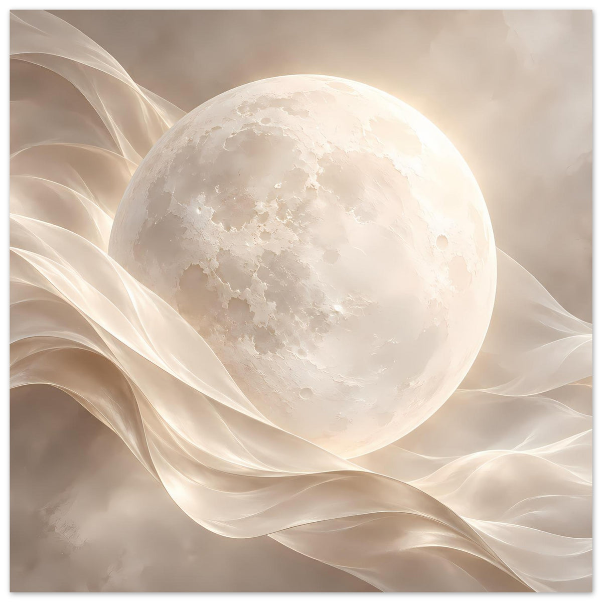 Querformat-Poster mit großem Vollmond und lichtdurchlässigen, fließenden Falten