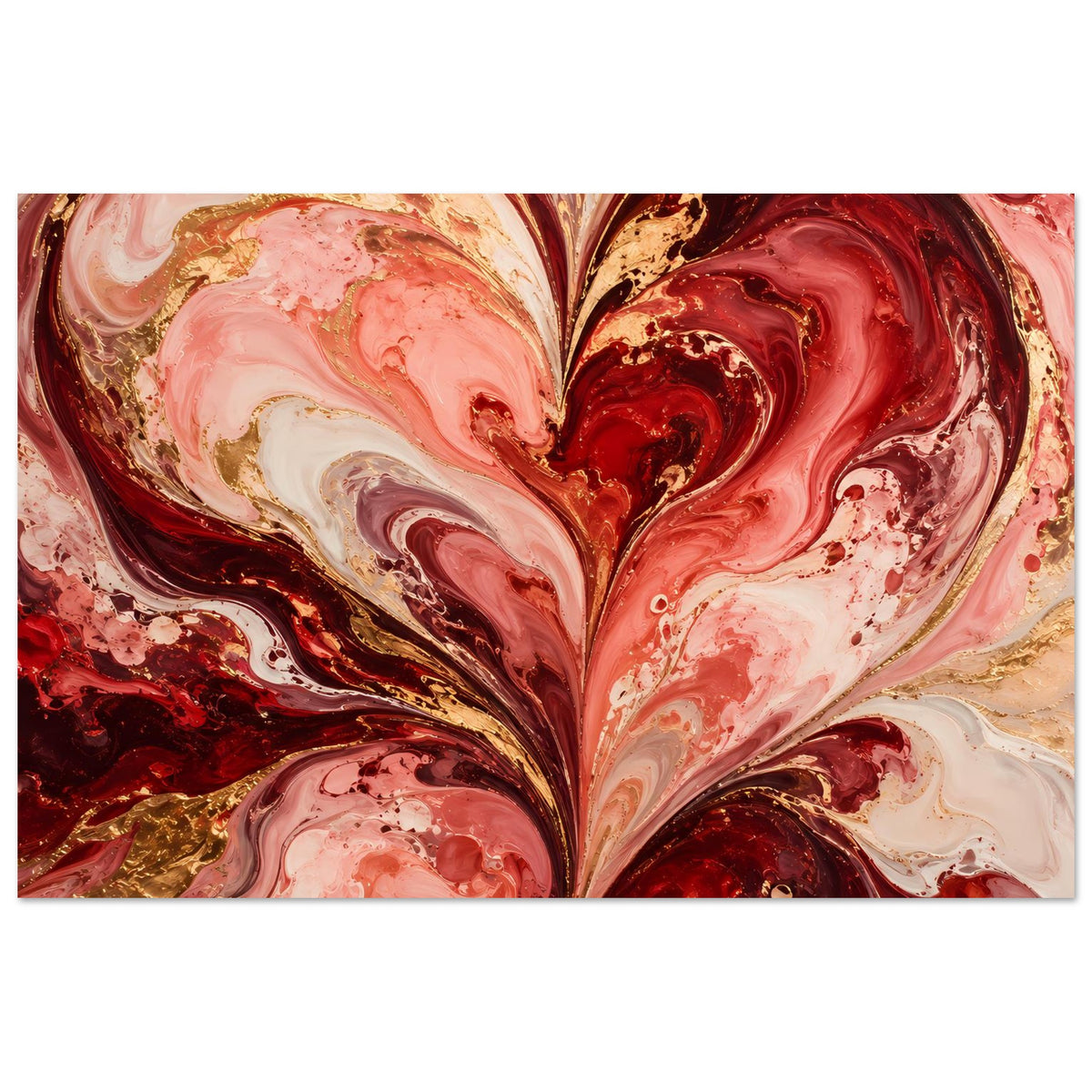 Liebesposter mit abstraktem Herz in dunklem Rot, Rosa, Creme und goldener Struktur