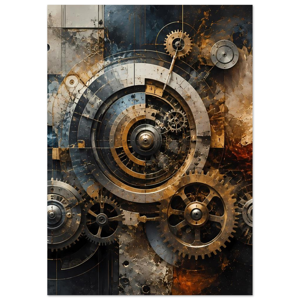 Poster mit Zahnrädern und Kreisscheiben, Steampunk-Stil, warm
