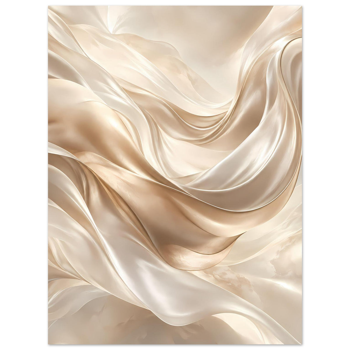 Vertikales Kunstposter mit cremig-goldenen Wellenfalten, feinen Lichtern und Swirls