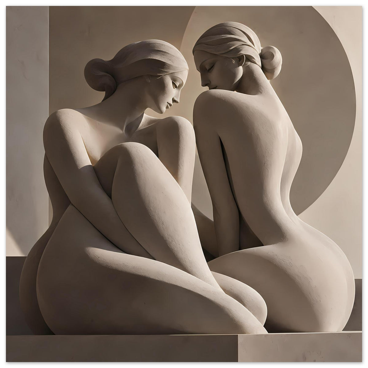 Kunstposter: zwei klassische Aktskulpturen, weibliche Figuren in Profilansicht, sitzend