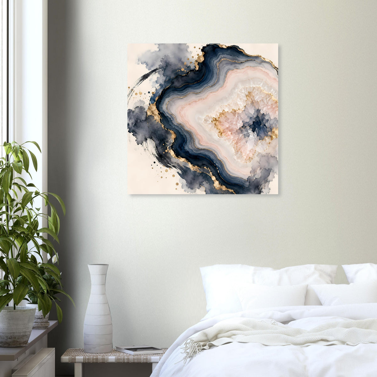 Abstraktes Geoden-Poster in Rosé, Blau und Gold