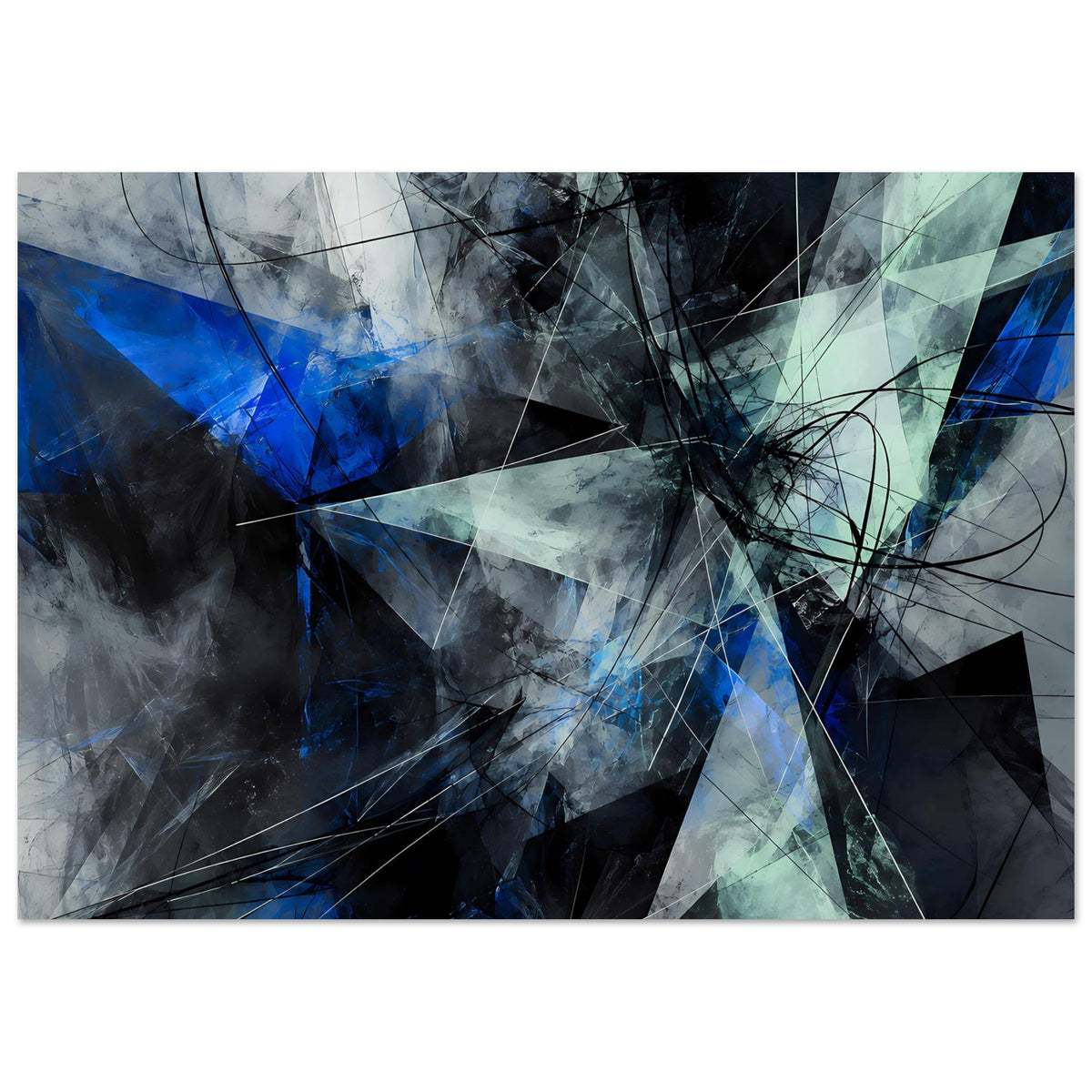 Abstraktes geometrisches Poster mit Blau- und Türkisverläufen, Querformat
