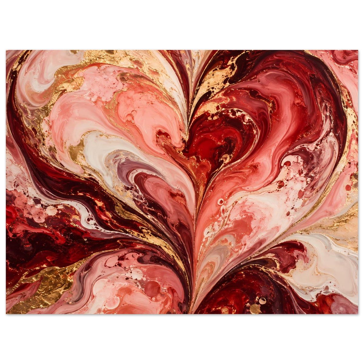 Liebesposter mit abstraktem Herz in Rot, Rosa und Gold, kompakte Swirl-Textur