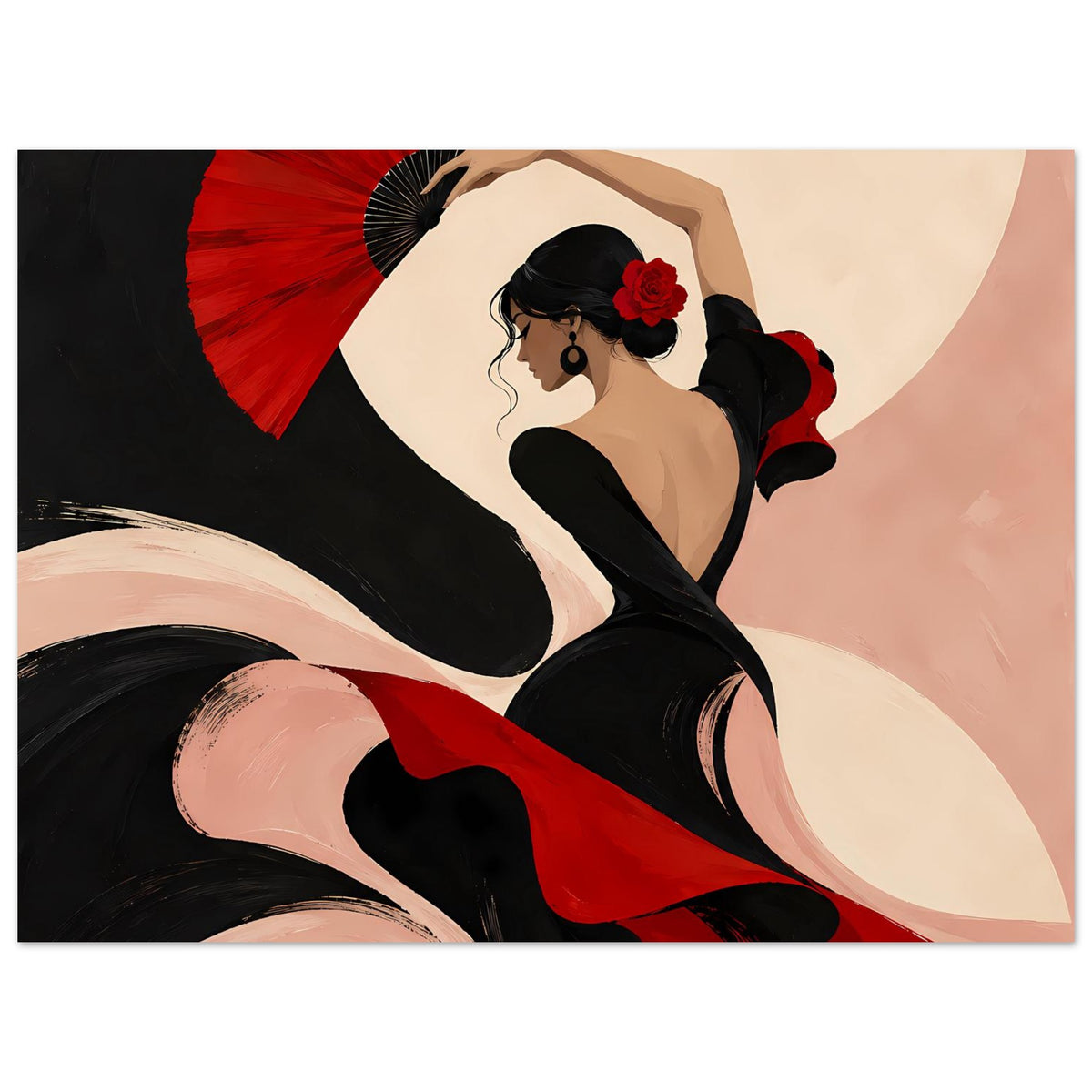 Breites Flamenco-Tänzerin Poster: roter Fächer und schwarzer Rock mit roten Akzenten