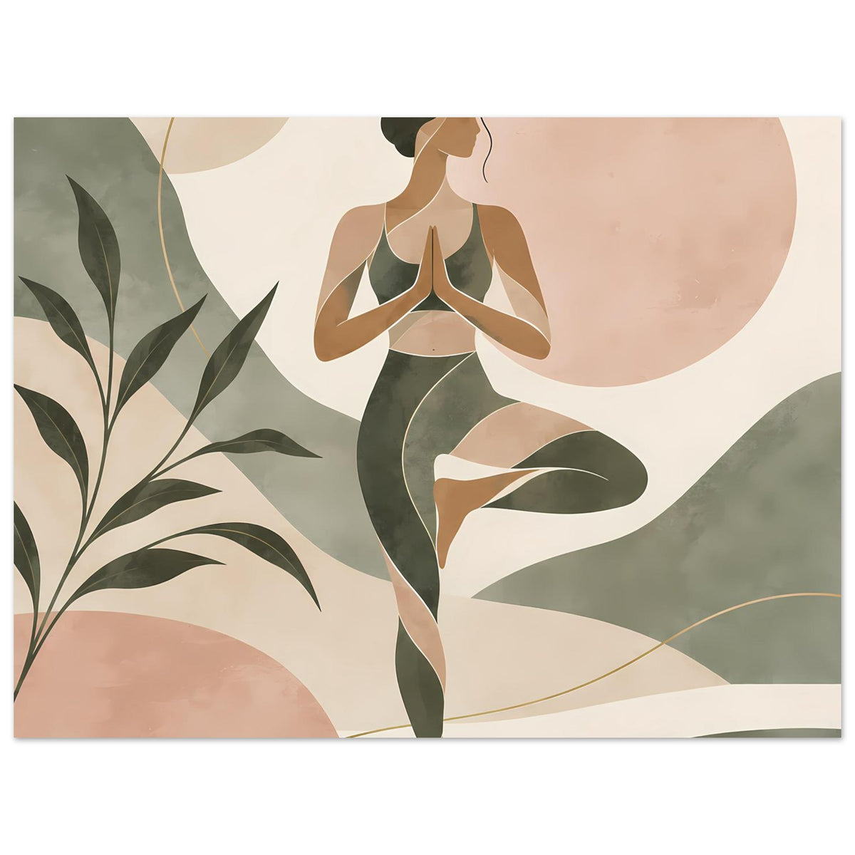 Poster mit abstrakter Yoga-Figur in Salbeigrün und Rosé