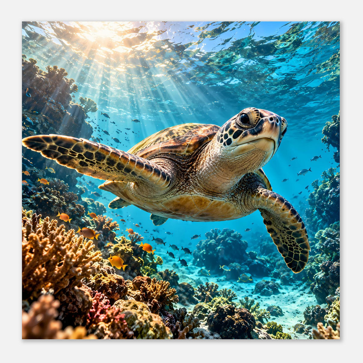 Unterwasser-Schildkrötenposter im Querformat: Meeresschildkröte mit Panzer und Kopf im Fokus