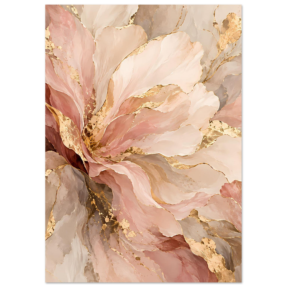 Florales Poster mit roséfarbenen und goldenen Blüten auf mattem Premiumpapier