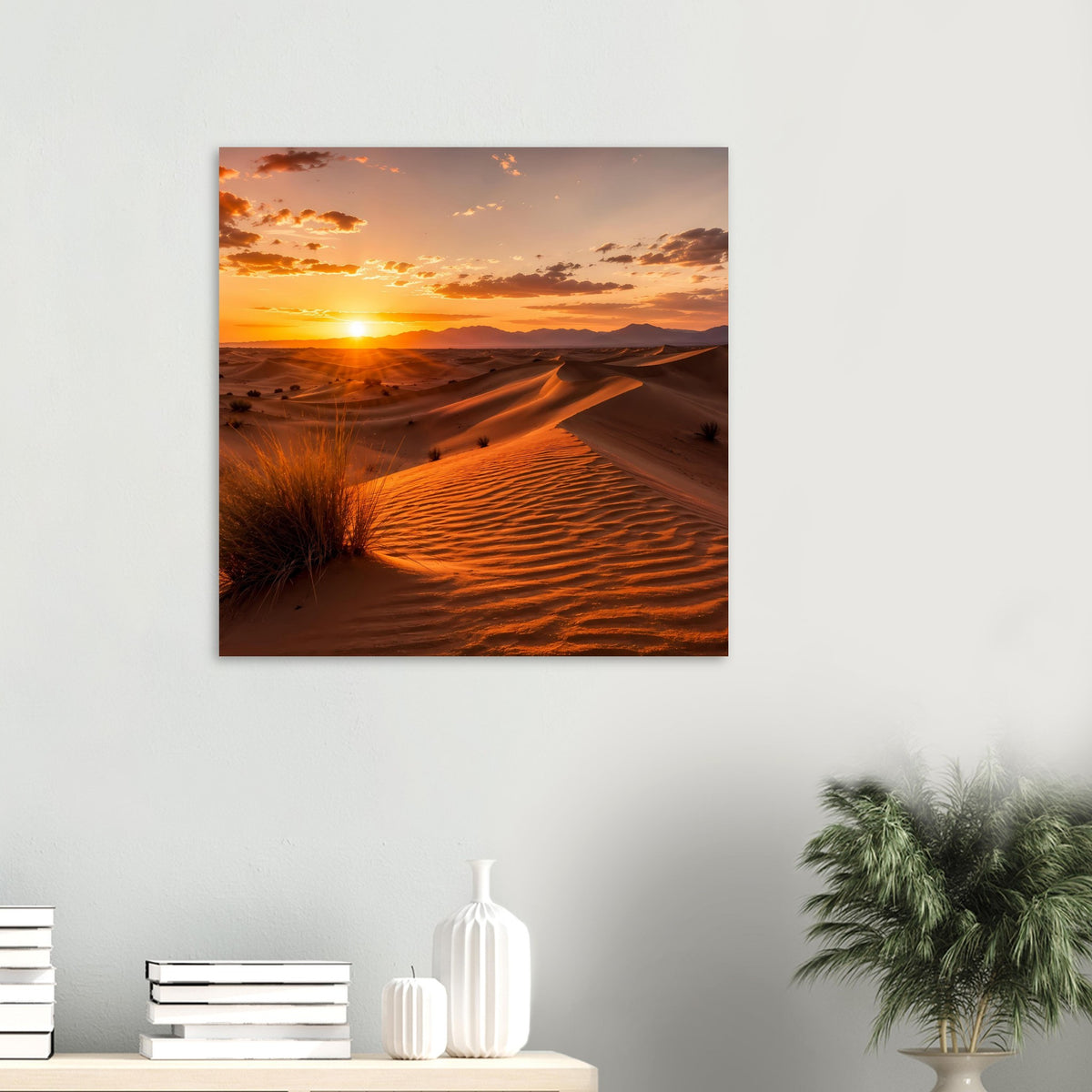 Wüstenlandschafts-Poster im Quadrat mit Dünen und Sonnenuntergang