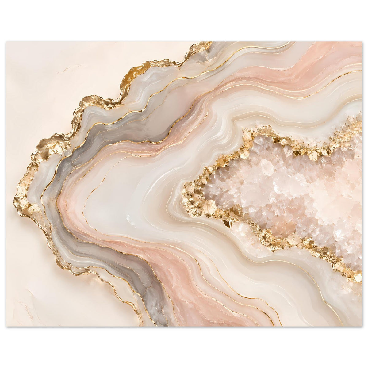 Abstraktes Poster mit Geodenmotiv in Rosé, Creme und Gold
