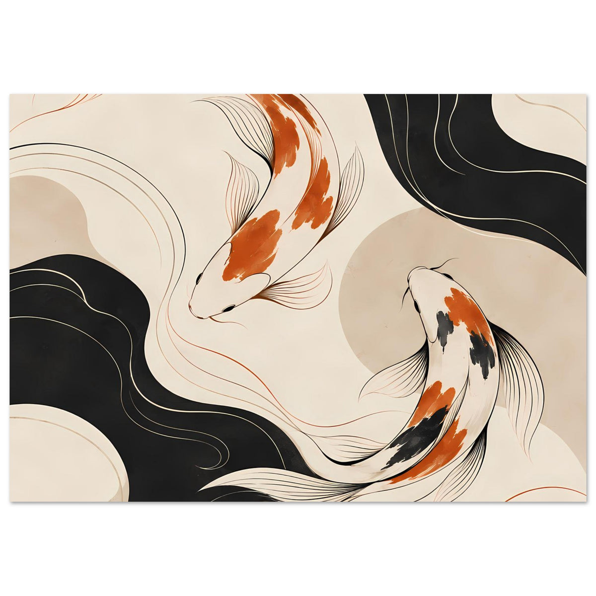 Japanisches Koi-Poster (Querformat) mit drei Koi, weißen Flossen und orangefarbenen Akzenten