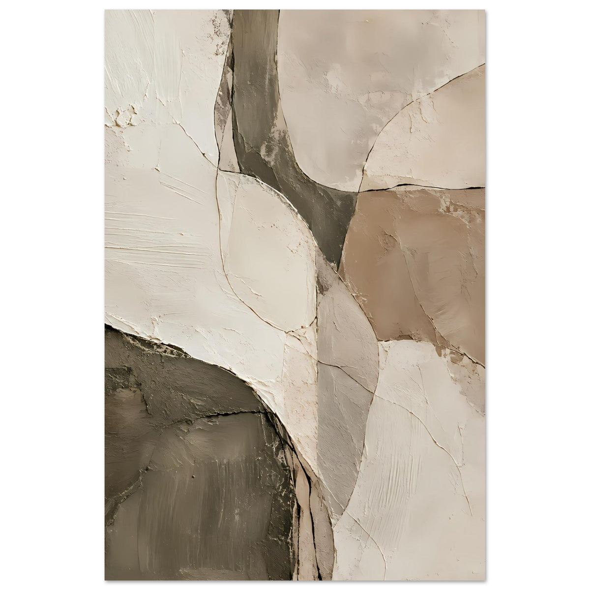 Vertikales Kunst-Poster mit abstrakter Struktur in Erdtönen: creme, beige und dunkelgrau