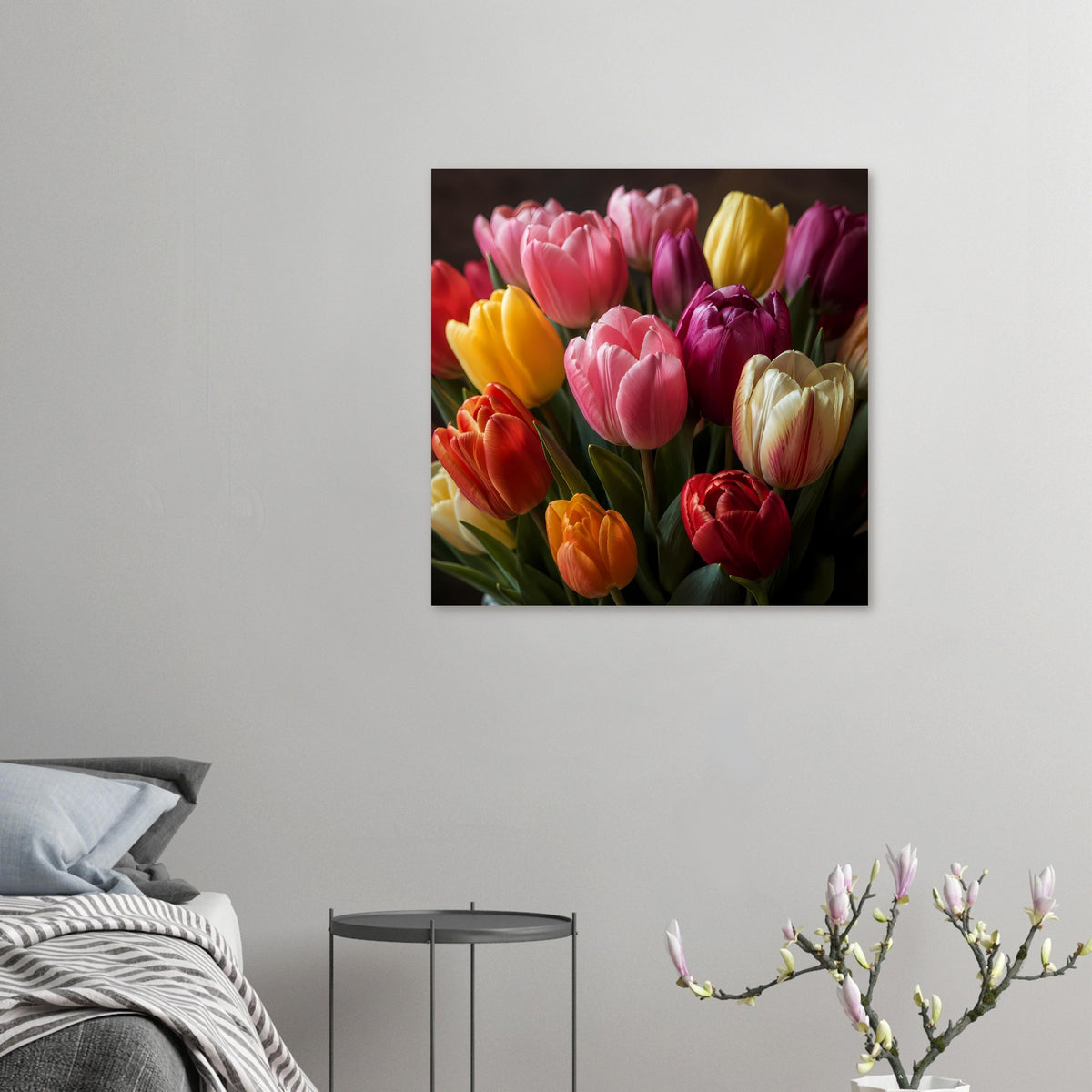 Kleines Tulpenstrauß-Poster: bunte Tulpen in Pink, Gelb, Rot und Creme