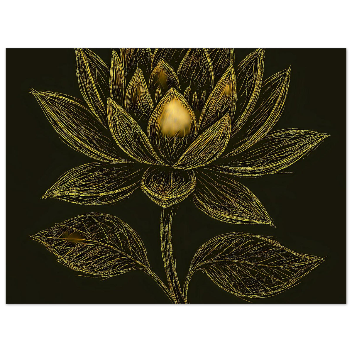 Poster mit goldener Lotusblüte als Linienzeichnung, horizontal